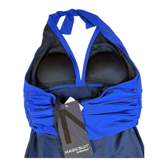 MagicSuit Tummy Control Halter Cinched Waist Colorblock Twilight Blue Size 8 - Picture 3 of 16